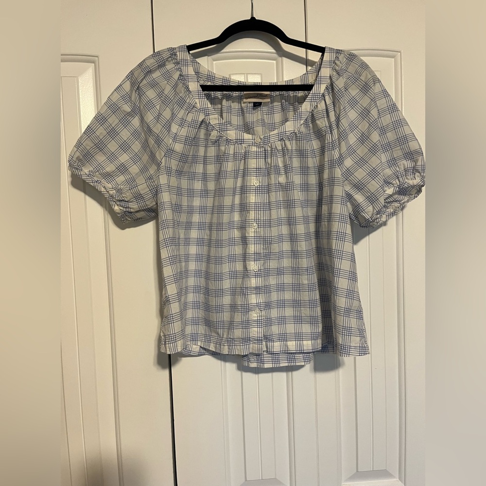 Universal Thread Blue and White Puff Sleeve Blouse
